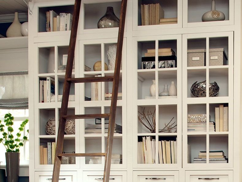 A ladder on a cabinet